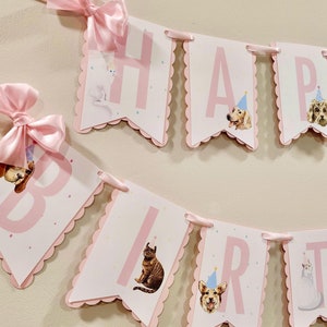 Faixa Pawty. Guirlanda de Feliz Aniversário para Cães e Gatos. Decorações para Festa de Filhotes e Gatinhos. Decorações de Aniversário. Cores Personalizadas. Totalmente Montado.