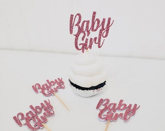 Baby Girl Cupcake toppers. Set of 12. Glitter girl food picks. Baby Shower Cupcake Decor. Party Decor
