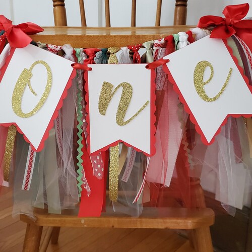 Christmas Fabric Garland Red Green Gold Fabric High Chair Etsy