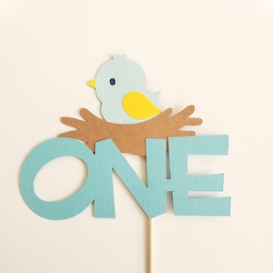 Bird with Nest Cake Topper. 1st Birthday Decor. Boy Birdy Decorations. Girl Bird Party Decor. Custom Colors.