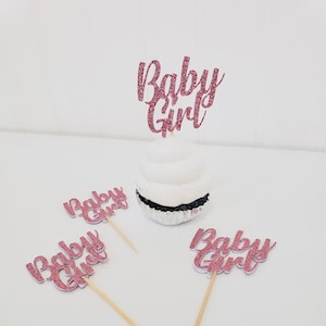 Baby Girl Cupcake toppers. Set of 12. Glitter girl food picks. Baby Shower Cupcake Decor. Party Decor
