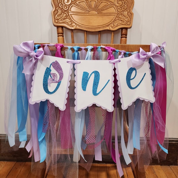 Mermaid High Chair Banner. ONE banner.  Under the Sea Garland. Purple and aqua party decorations. Mermaid Birthday.