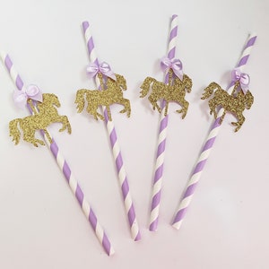 Red and white Carousel Horse Paper Straws Drinking Straws Party Decorations Tableware 10 pc Christmas carousel Carousel Cupcake Toppers