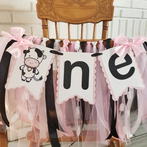Cow High Chair Banner. ONE banner.  Baby Cow Garland. Baby Cow MOO party decorations. Cow Theme. Fully Assembled. Custom Colors