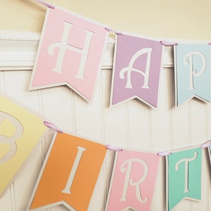 Pastel Birthday Banner. Rainbow Garland. Pastel Rainbow Party Decorations. Handmade