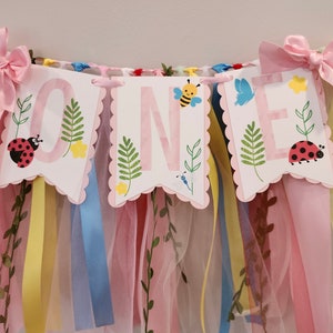 Lovebug High Chair Banner. Lovebug ONE banner.  Spring Garden Bug First Birthday banner. Girl Bug Birthday Garland. Party decorations.