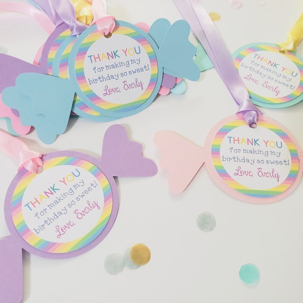 Candy Wrapper Favor Tags, Sweet Party Decor, Thank you labels, Pastel decorations, 12 count, set, Birthday gift tags