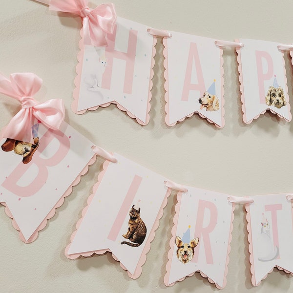 Pawty Banner. Dog and Cat Happy Birthday Garland. Puppy and Kitten Party Decorations. Birthday Decorations. Custom Colors. Fully Assembled.