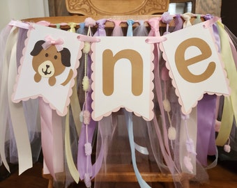 Puppy Dog Chair Banner. ONE banner.  Puppy Dog Garland. Let's Pawty party decorations. Puppy Theme. Fully Assembled. Custom Colors