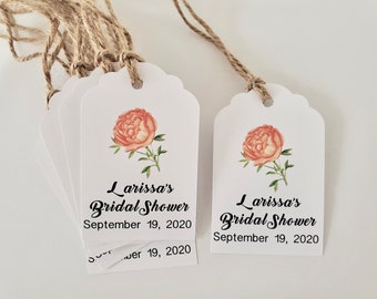 Custom Favor tags. 12 Count. Personalized Shower Gift Tags. Baby Shower. Bridal Shower. Flower Theme.