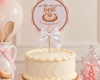 Cutie Pie Cake Topper, Pink Gingham First Birthday Cake Decor, One Year Old Girl