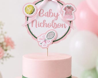 Personalized Tennis Baby Shower Cake Topper, Pink Sports Theme Decoration, Custom Mom-to-Be Celebration, Girl Gender Reveal Party