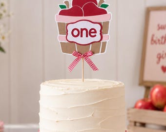 Apple Bushel First Birthday Cake Topper, Sweet One Apple Cake Topper, Pink Gingham 1st Birthday Party Decor