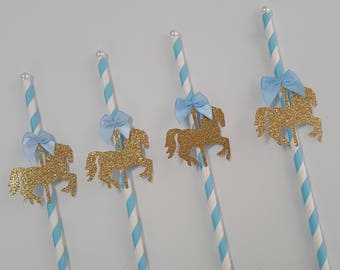 Red and white Carousel Horse Paper Straws Drinking Straws Party Decorations Tableware 10 pc Christmas carousel Carousel Cupcake Toppers