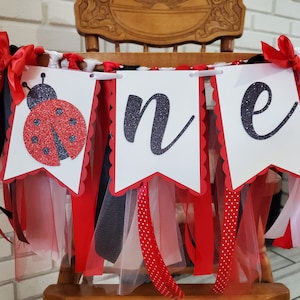 Ladybug High Chair Banner. Ladybug ONE banner.  Ladybug First Birthday banner. Ladybug Birthday Garland. Party decorations.