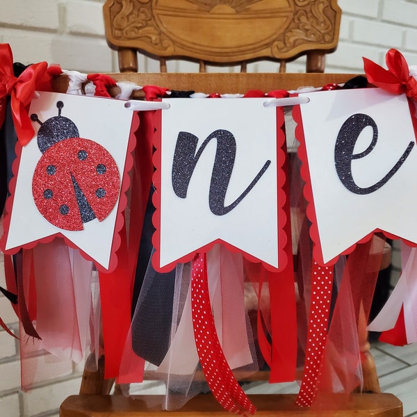 Ladybug High Chair Banner. Ladybug ONE banner.  Ladybug First Birthday banner. Ladybug Birthday Garland. Party decorations.