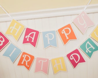 Rainbow Birthday Banner. Rainbow Garland. Bright Colors Rainbow Party Decorations. Handmade Party Decor.