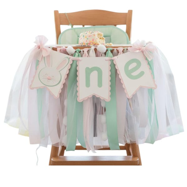 Bunny High Chair Banner: First Birthday Party Decor