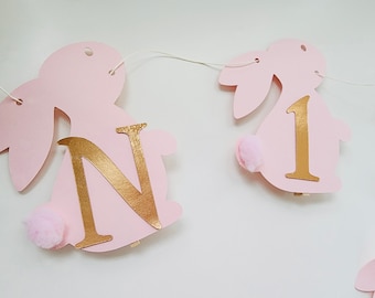 Bunny Photo Banner.  Handcrafted Rabbit Garland. Picture Display. Somebunny is one Party Decorations. Fully assembled.