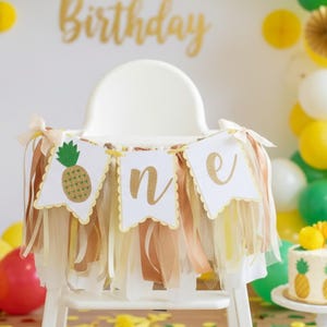Pineapple High Chair Banner: Tropical First Birthday Decor Yellow/Gold/Ivory