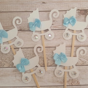 Stroller Cupcake Toppers. 12 count. Carriage Cupcake Toppers. Baby Shower Party Decorations. Custom colors.
