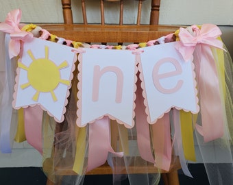 Sunshine High Chair Banner. ONE banner.  Sun Garland. You are my sunshine. Party decorations. Sunshine Theme. Fully Assembled.