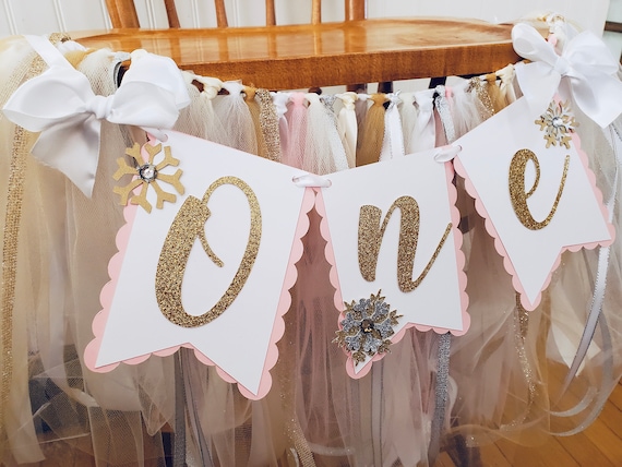 Winter Onederland – Striscione Per 1° Compleanno Rosa E Oro – Tema Fiocchi Di Neve Per Seggiolone