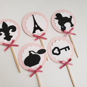 Paris Cupcake Toppers, Parisian Food Picks, Paris party, theme, Poodle, perfume, Eiffel Tower, Party decorations