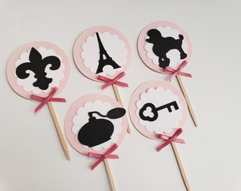 Paris Cupcake Toppers, Parisian Food Picks, Paris party, theme, Poodle, perfume, Eiffel Tower, Party decorations