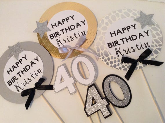 Happy Birthday Centerpiece Set Of Three Any Age Or Colors 30 Etsy