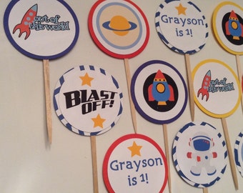 Space Rocket Planet Birthday Cupcake toppers