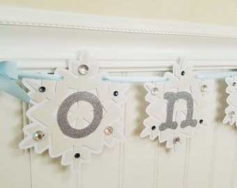 ONE High Chair Banner. Snowflake High Chair Banner. First Birthday Garland. Custom Colors.