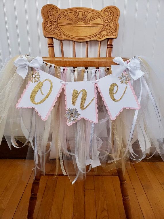 Winter Onederland – Striscione Per 1° Compleanno Rosa E Oro – Tema Fiocchi Di Neve Per Seggiolone
