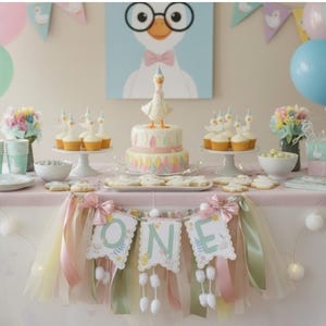 ふざけたグースのハイチェアバナー：1歳の誕生日パーティーのデコレーション 画像 8