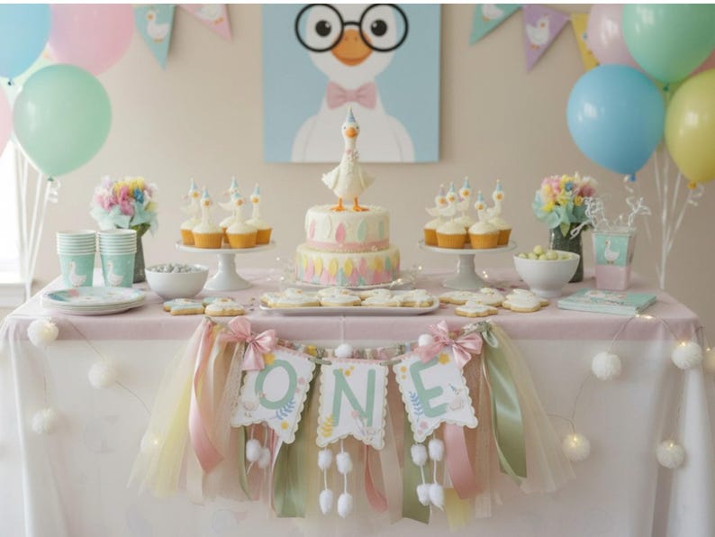 ふざけたグースのハイチェアバナー：1歳の誕生日パーティーのデコレーション 画像 8