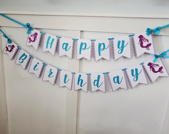 Mermaid Banner. Under the Sea Happy Birthday Garland. Mermaid Party Decorations. Ocean Sea Party Decor.