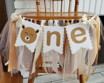 Baby Bear High Chair Banner. ONE banner.  Bear Garland. Baby Bear First Birthday. Party decorations. Baby Bear Theme. Fully Assembled.