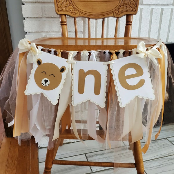 Baby Bear High Chair Banner. ONE banner.  Bear Garland. Baby Bear First Birthday. Party decorations. Baby Bear Theme. Fully Assembled.