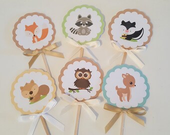 Woodland cupcake toppers animal forest food picks woodland birhtday party decorations