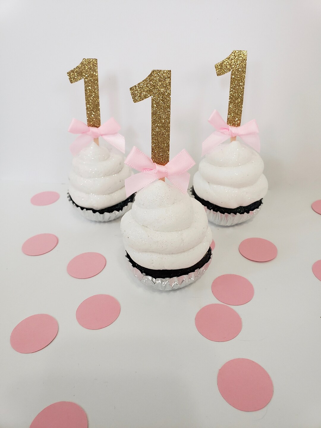 Pink and Gold Cupcake Toppers, Gold ONE Food Picks, 1 Toppers, First ...