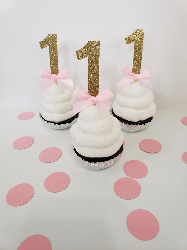Pink and Gold Cupcake Toppers Gold ONE Food Picks 1 Toppers Etsy