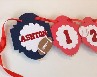 Photo picture sports banner football sport helmet month one year birthday party decor boy child display photo prop cake smash garland