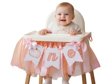 Pumpkin High Chair Banner: Pink and Peach First Birthday Decor