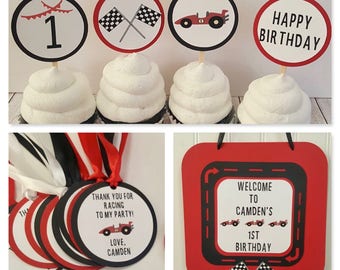 Race Car birthday party SET racing decorations boy first place garland 1st boy decor photo prop cake smash custom handcrafted