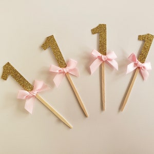 Pink and Gold Cupcake Toppers, Gold ONE Food Picks, 1 Toppers, First ...