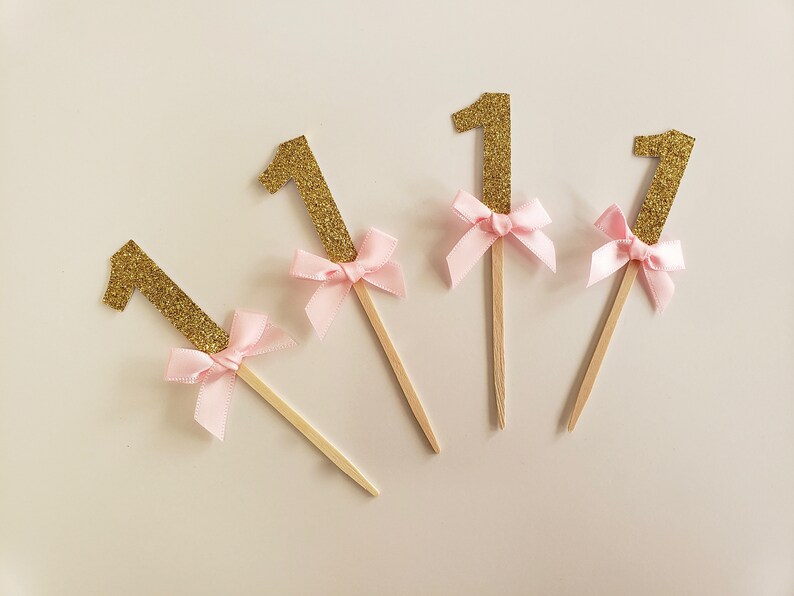Pink and Gold Cupcake Toppers Gold ONE Food Picks 1 Toppers Etsy