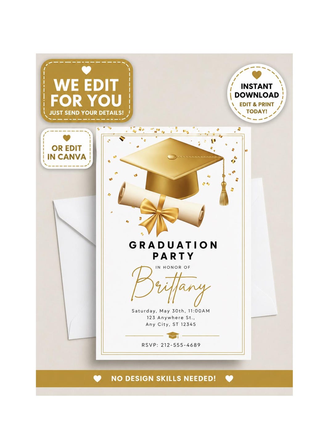 Gold Graduation Invitation Template, Class of 2026 Party Invite (canva ...
