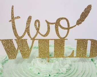 Two Wild glitter cake topper, handcrafted paper cardstock, 2nd birthday, gold or silver, birthday party decorations, photo shoot prop