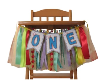 Fun to Be One High Chair Banner | Colorful First Birthday Banner | Circus Birthday Decor | Carnival Cake Smash | Ribbon & Tulle Garland