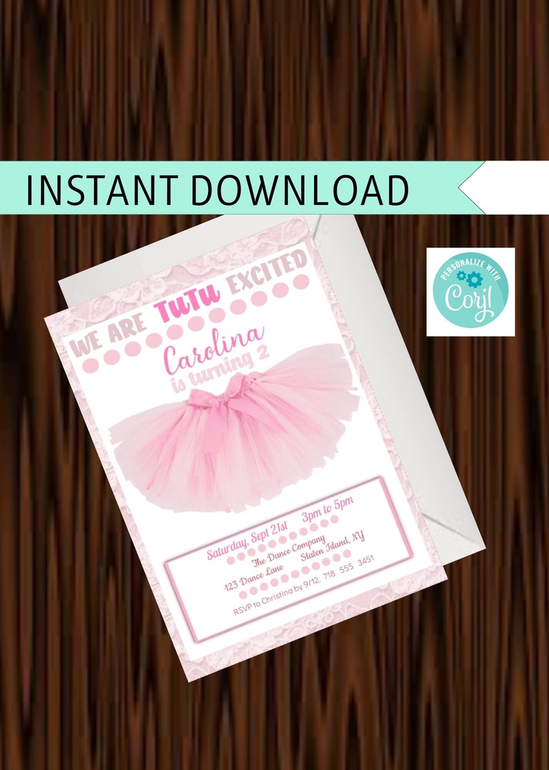 Tutu Invitation Tutu Excited Birthday Invitation Instant Etsy